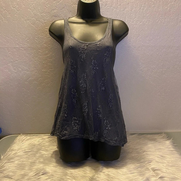 Active Basic Women's Gray Lace Racerback Tank Top Small Flowy Boho Chic - Picture 11 of 15